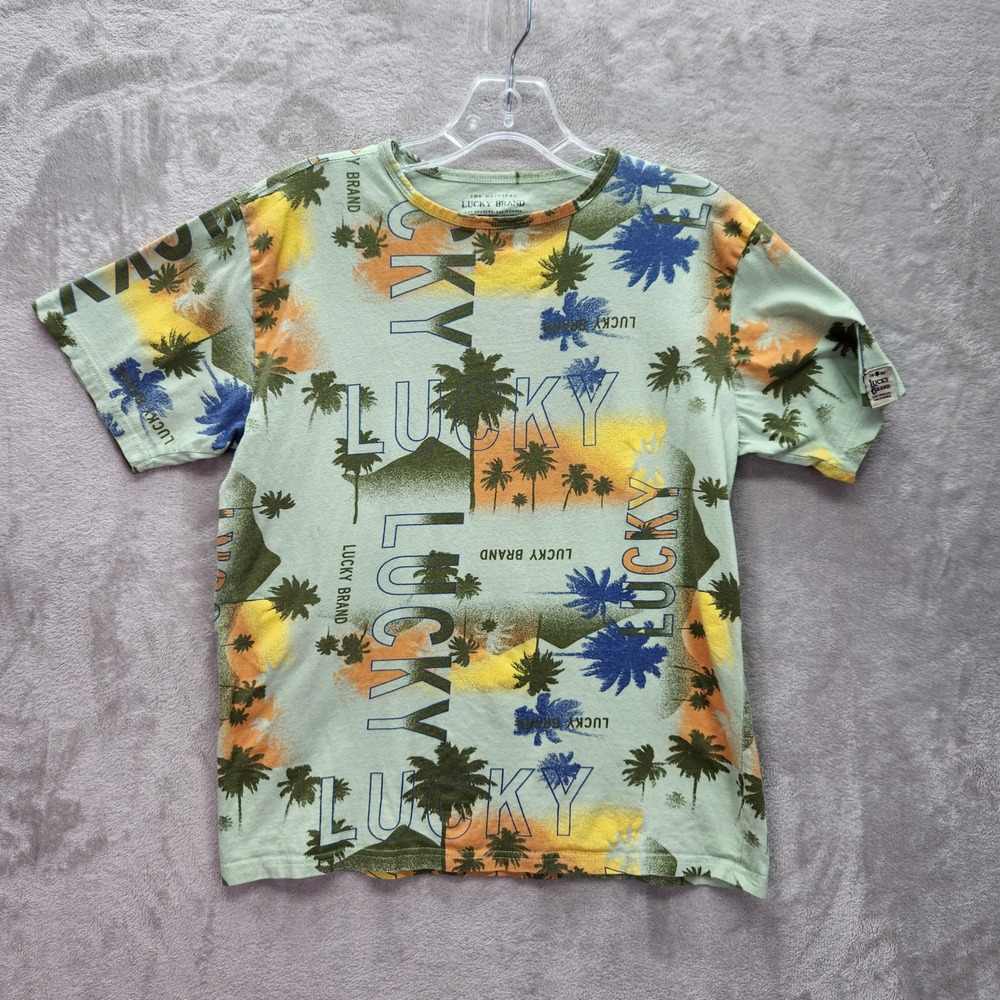Lucky Brand Crop Shirt Womens XL T-Shirt Palm Tree Graphic Print Short Sleeve‎